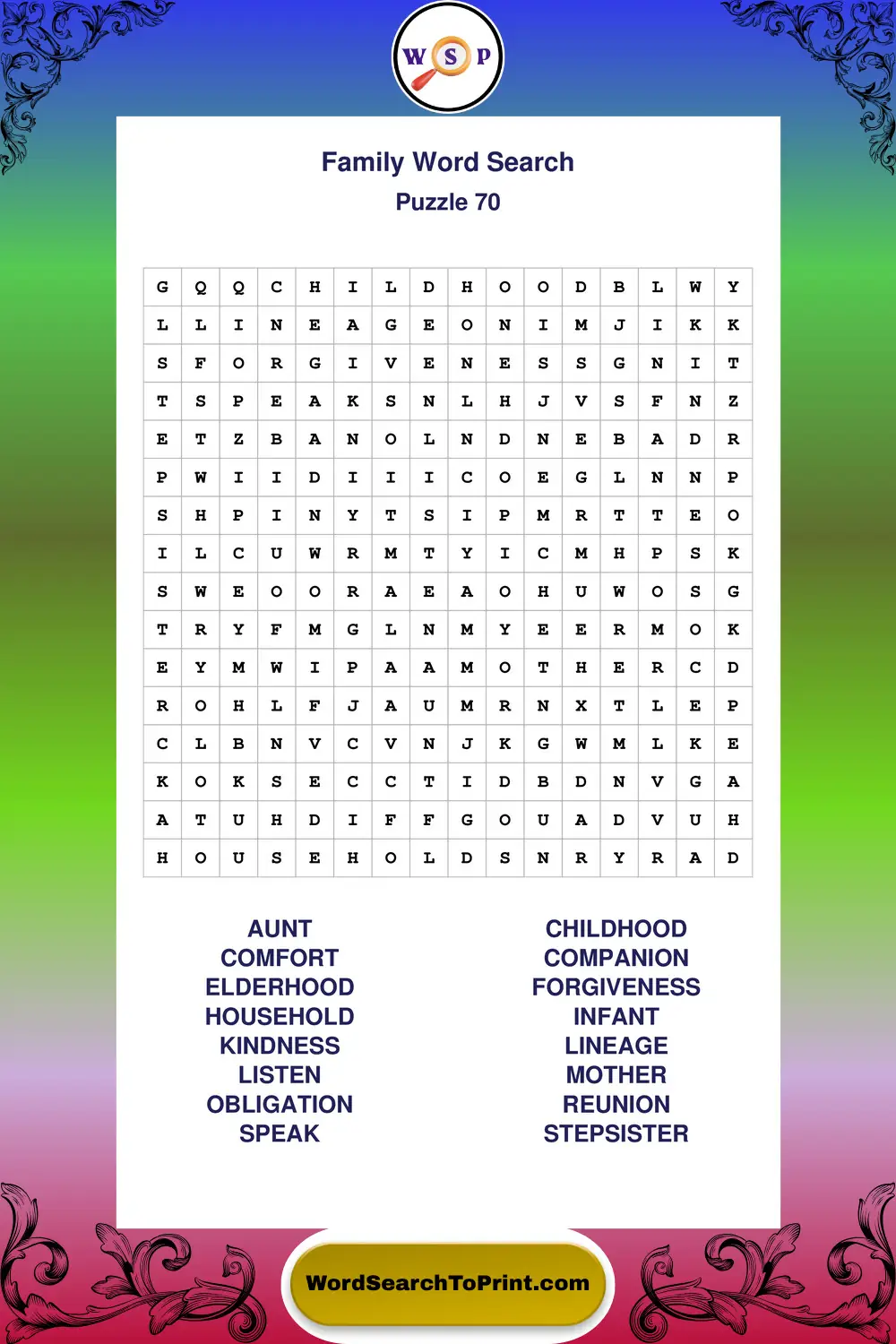 Family Word Search Puzzle 70