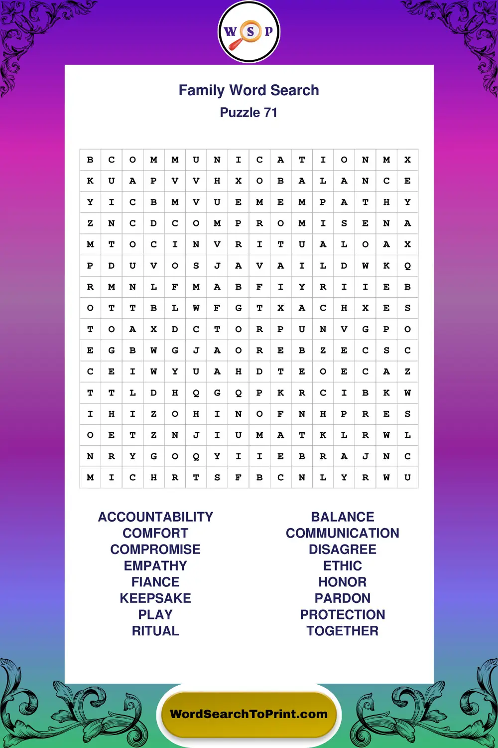 Family Word Search Puzzle 71