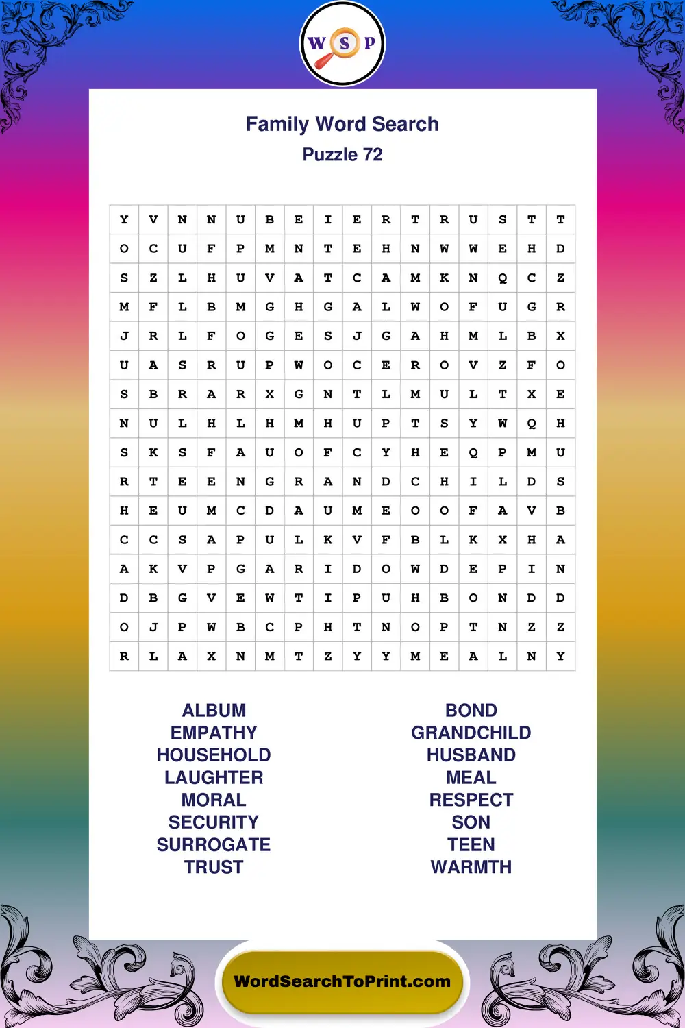 Family Word Search Puzzle 72