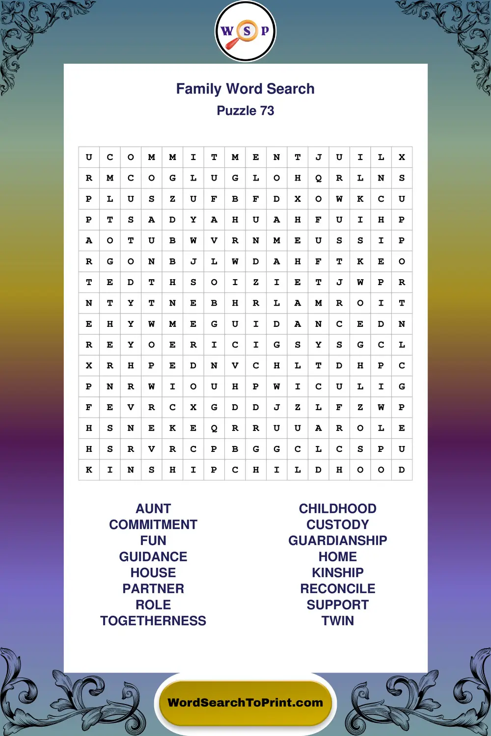 Family Word Search Puzzle 73