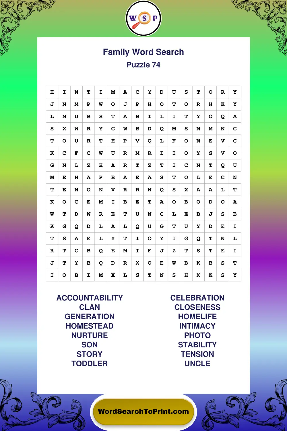 Family Word Search Puzzle 74
