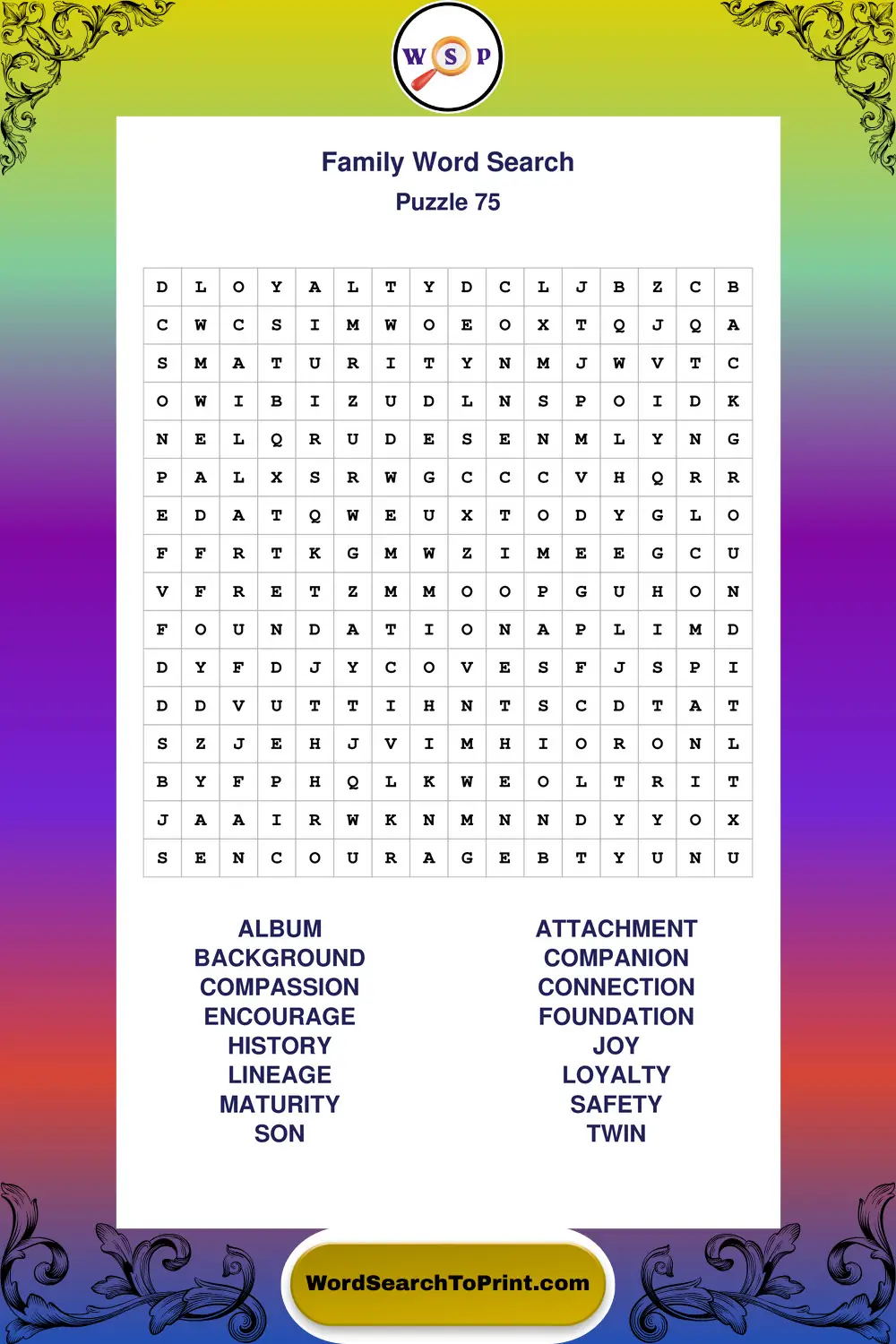 Family Word Search Puzzle 75