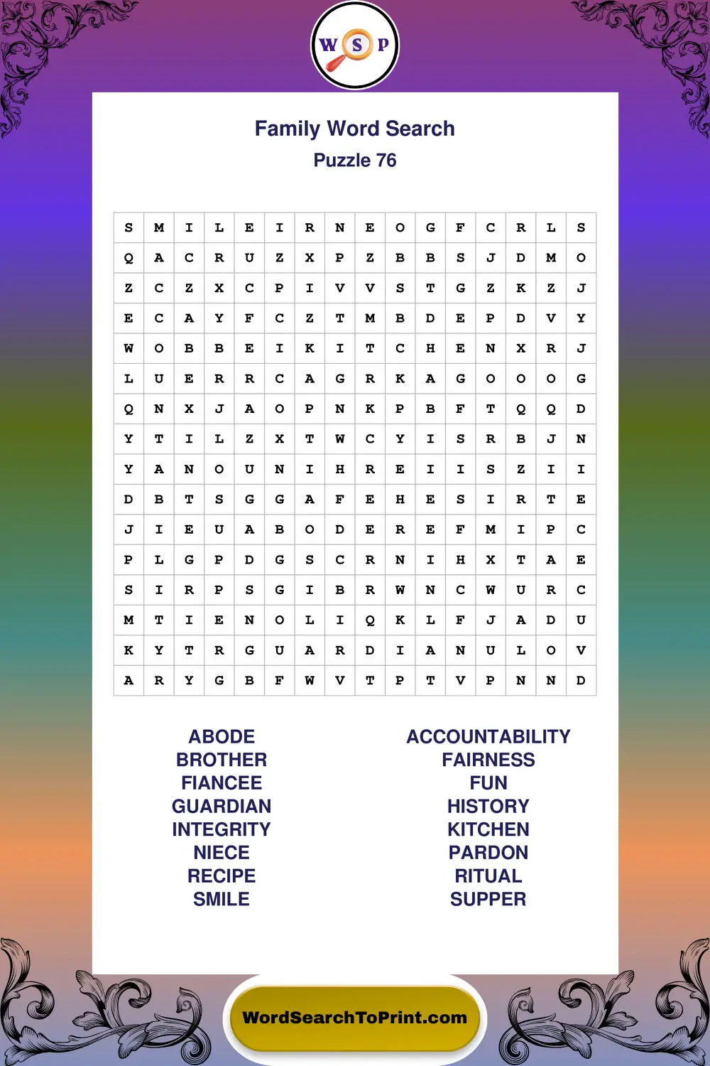 Family Word Search Puzzle 76