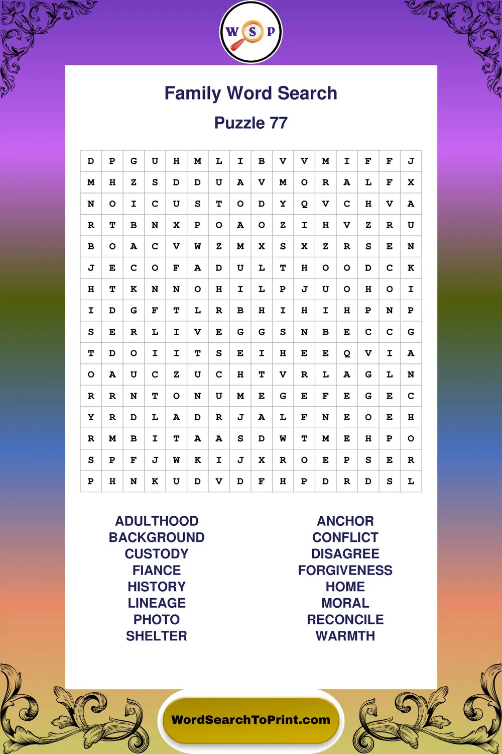 Family Word Search Puzzle 77