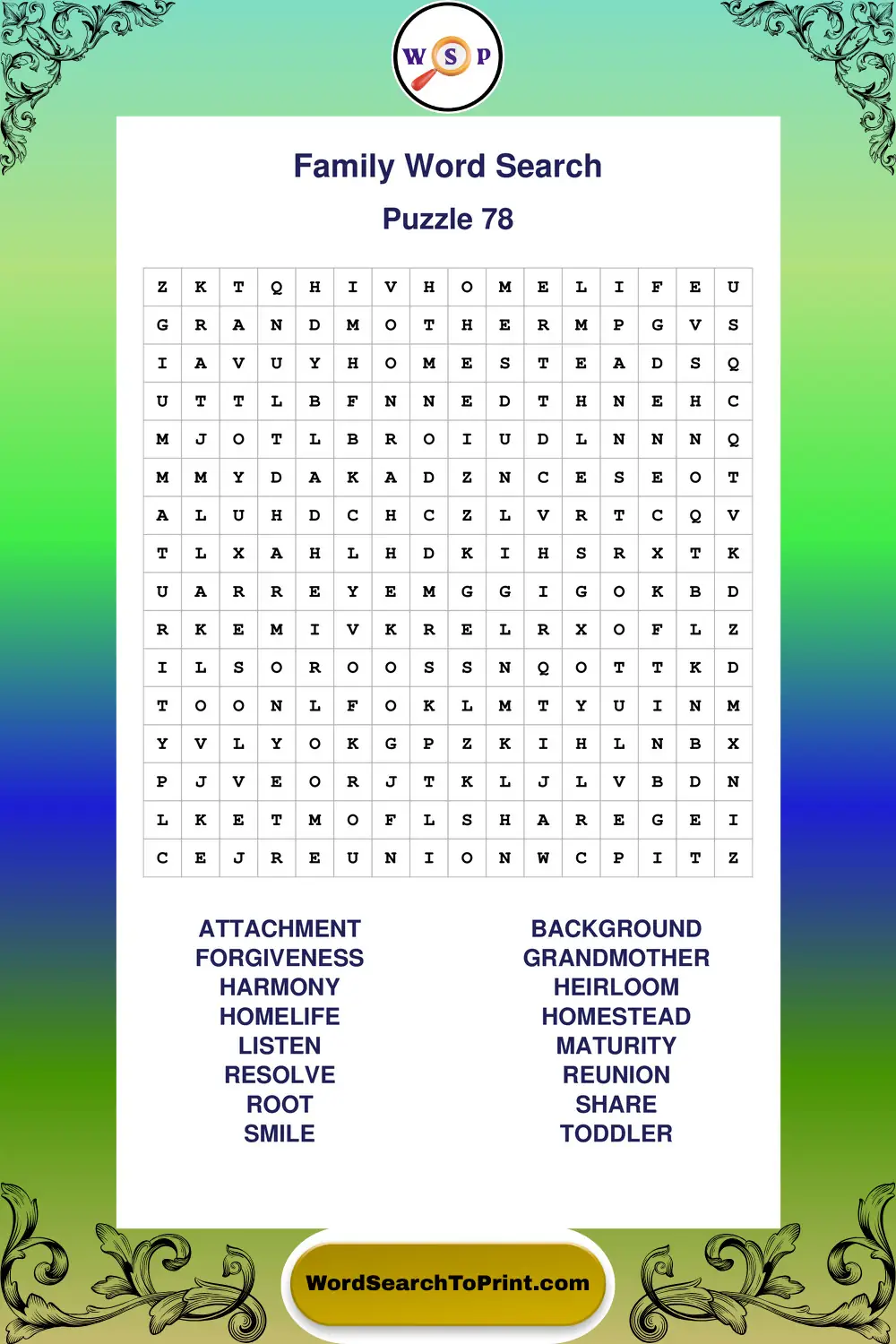 Family Word Search Puzzle 78