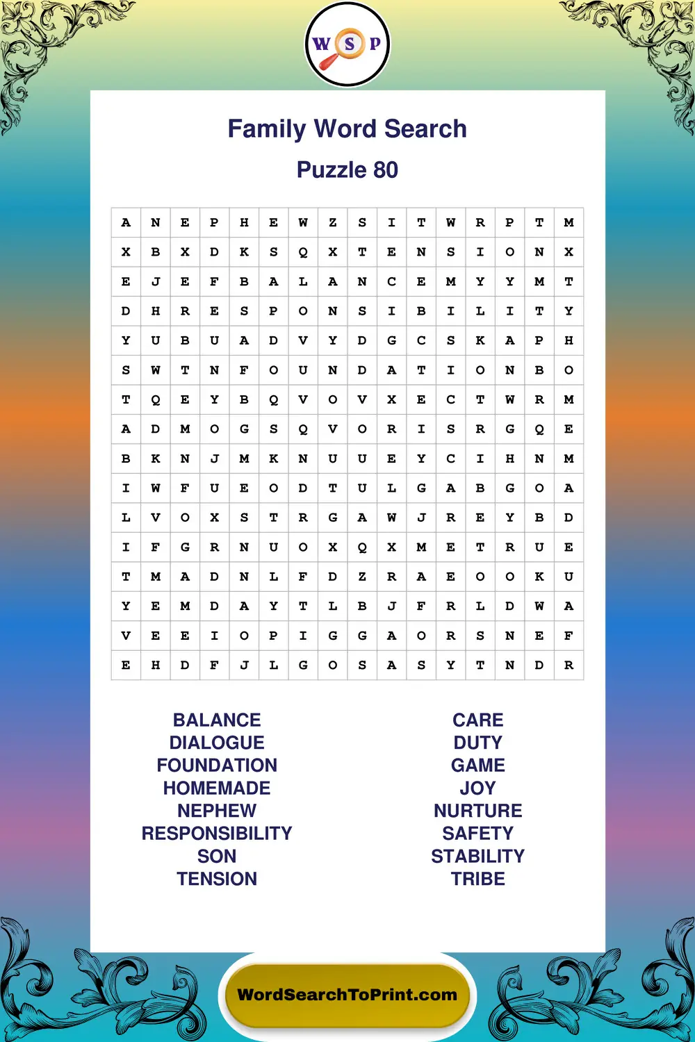 Family Word Search Puzzle 80