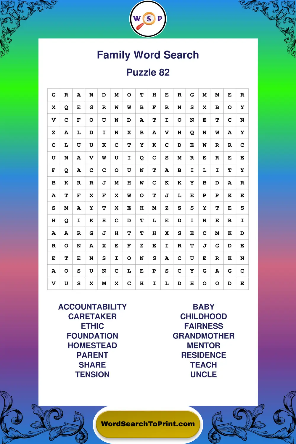 Family Word Search Puzzle 82
