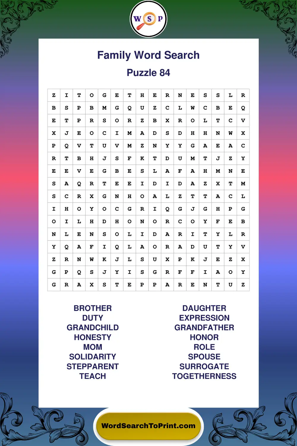 Family Word Search Puzzle 84