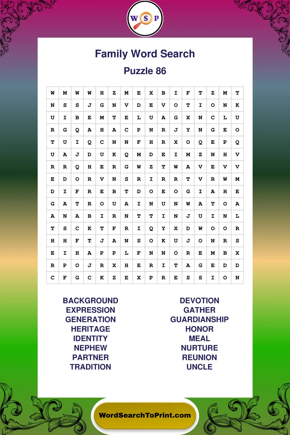 Family Word Search Puzzle 86