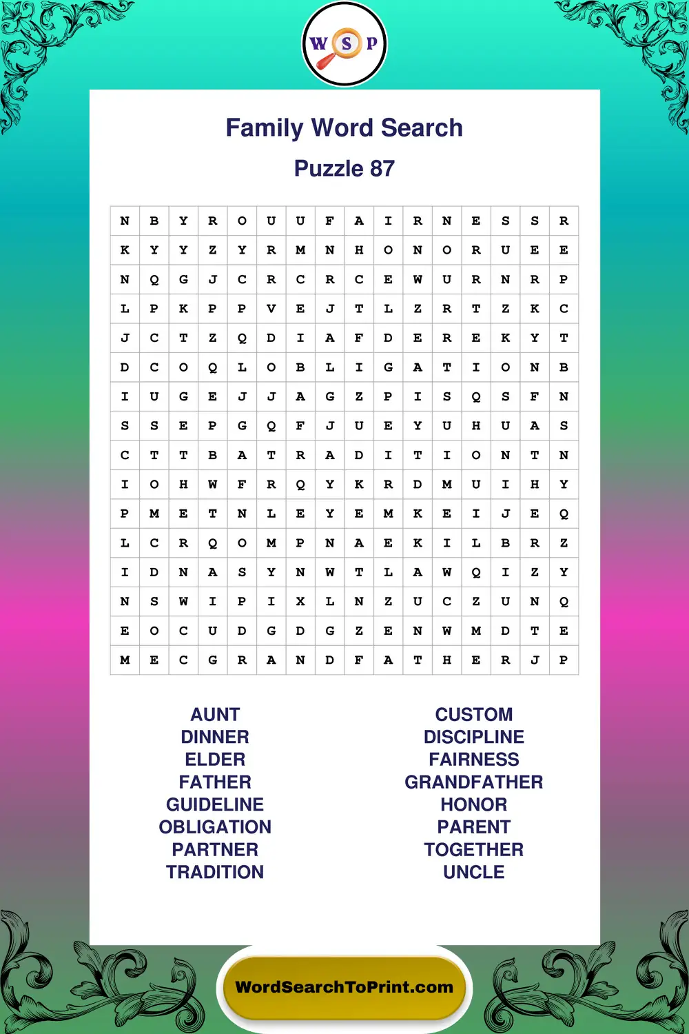 Family Word Search Puzzle 87