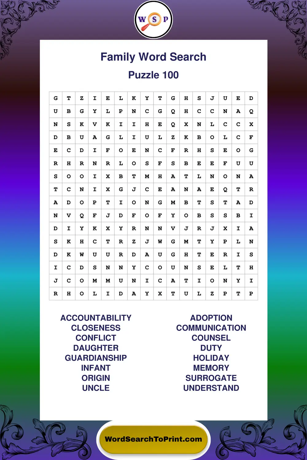 Family Word Search Puzzle 100