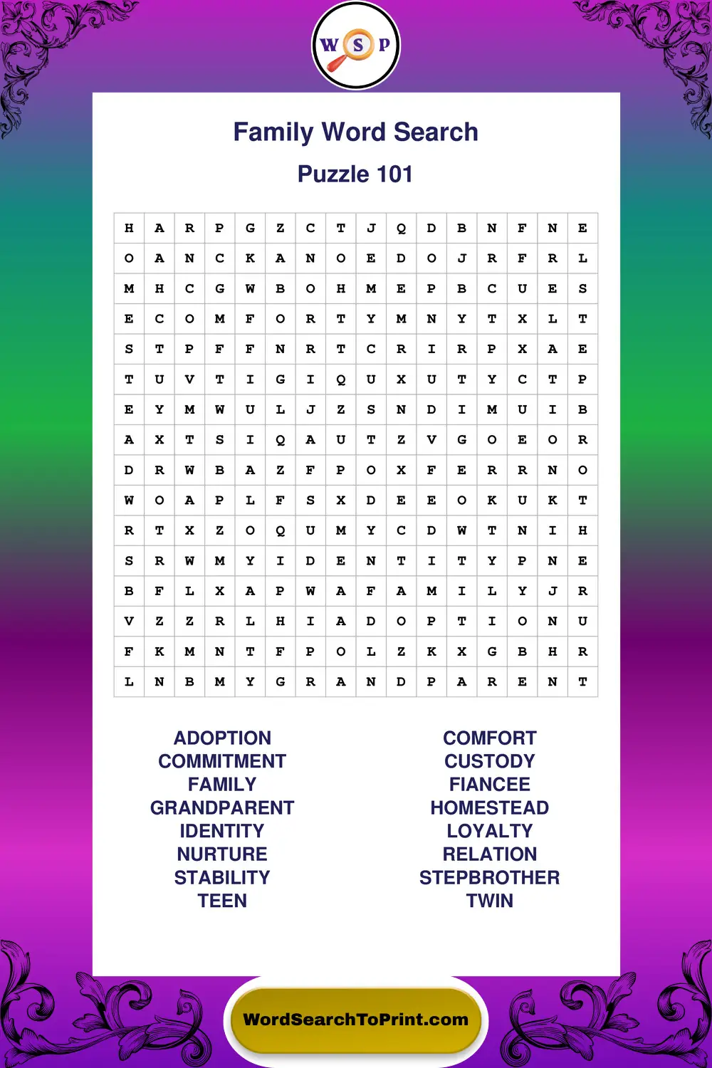 Family Word Search Puzzle 101