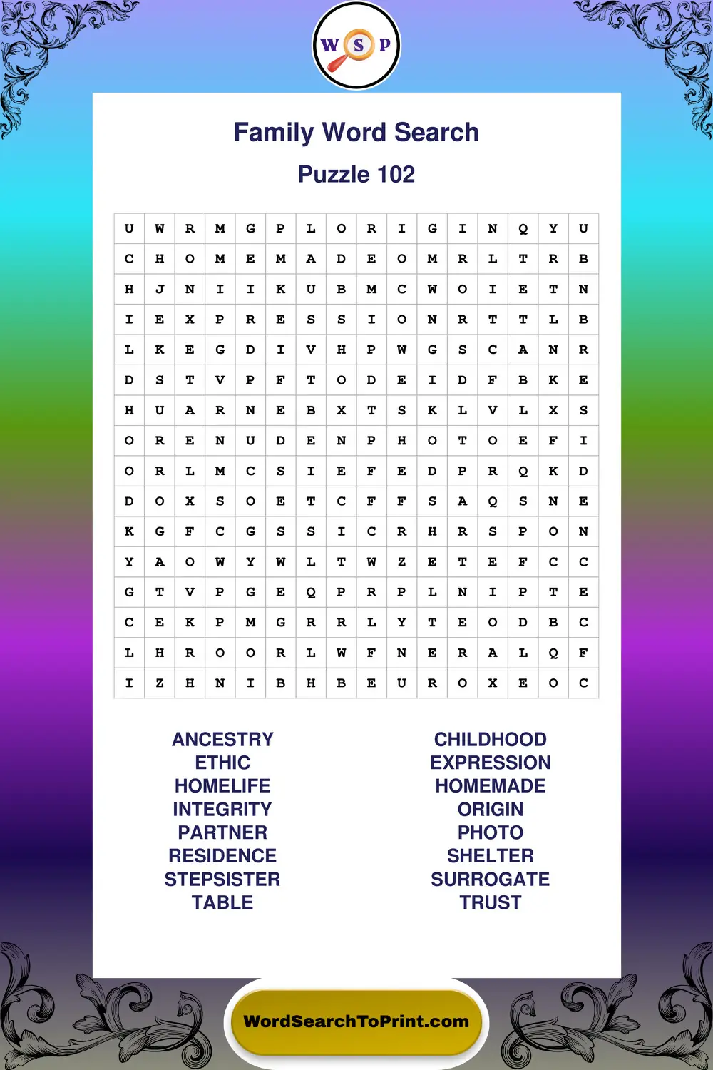 Family Word Search Puzzle 102