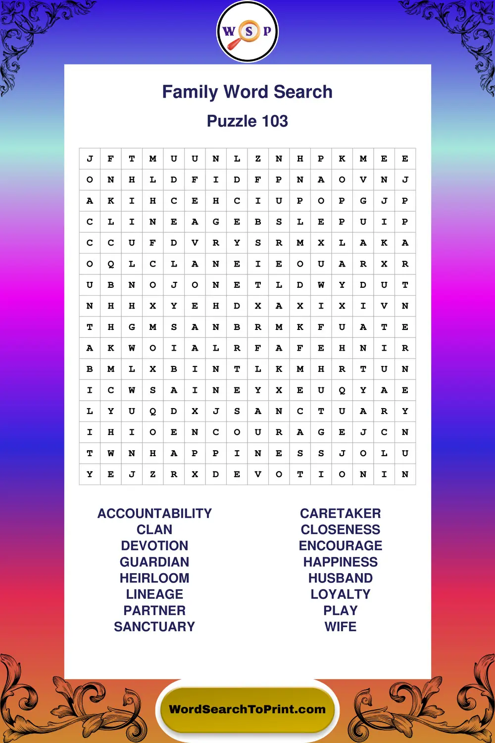 Family Word Search Puzzle 103