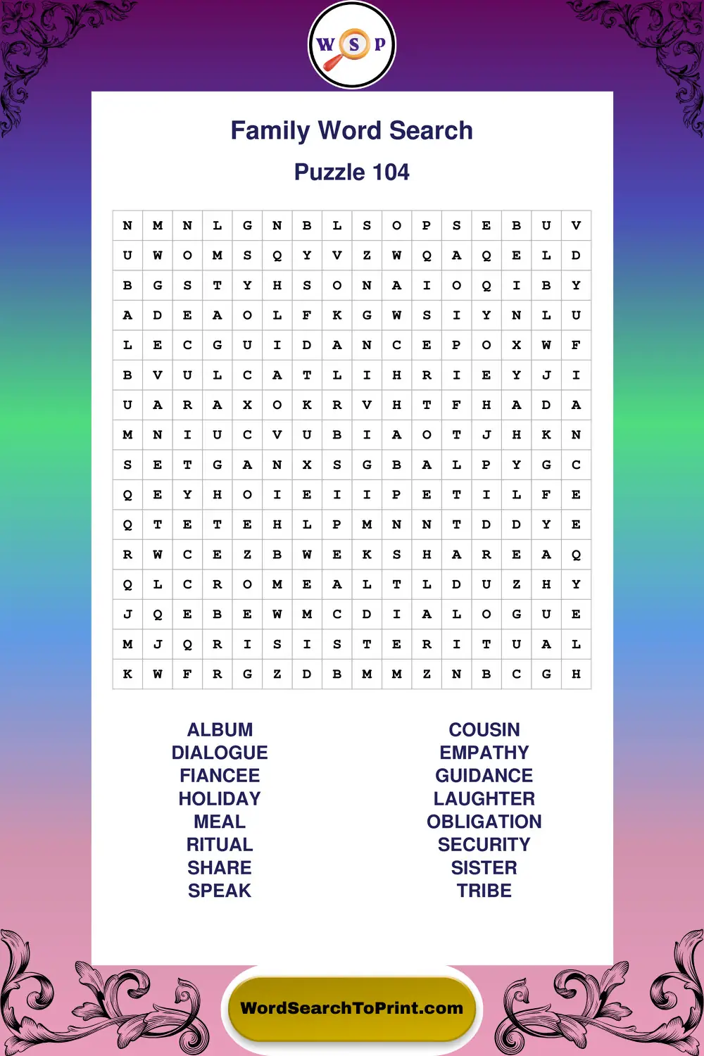 Family Word Search Puzzle 104