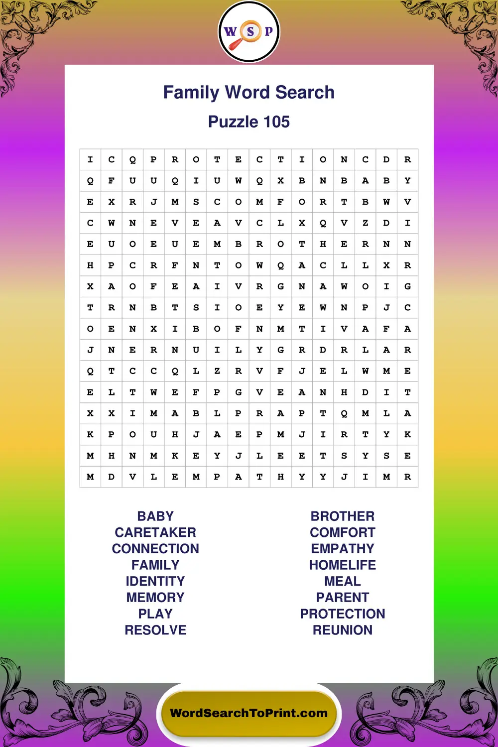 Family Word Search Puzzle 105