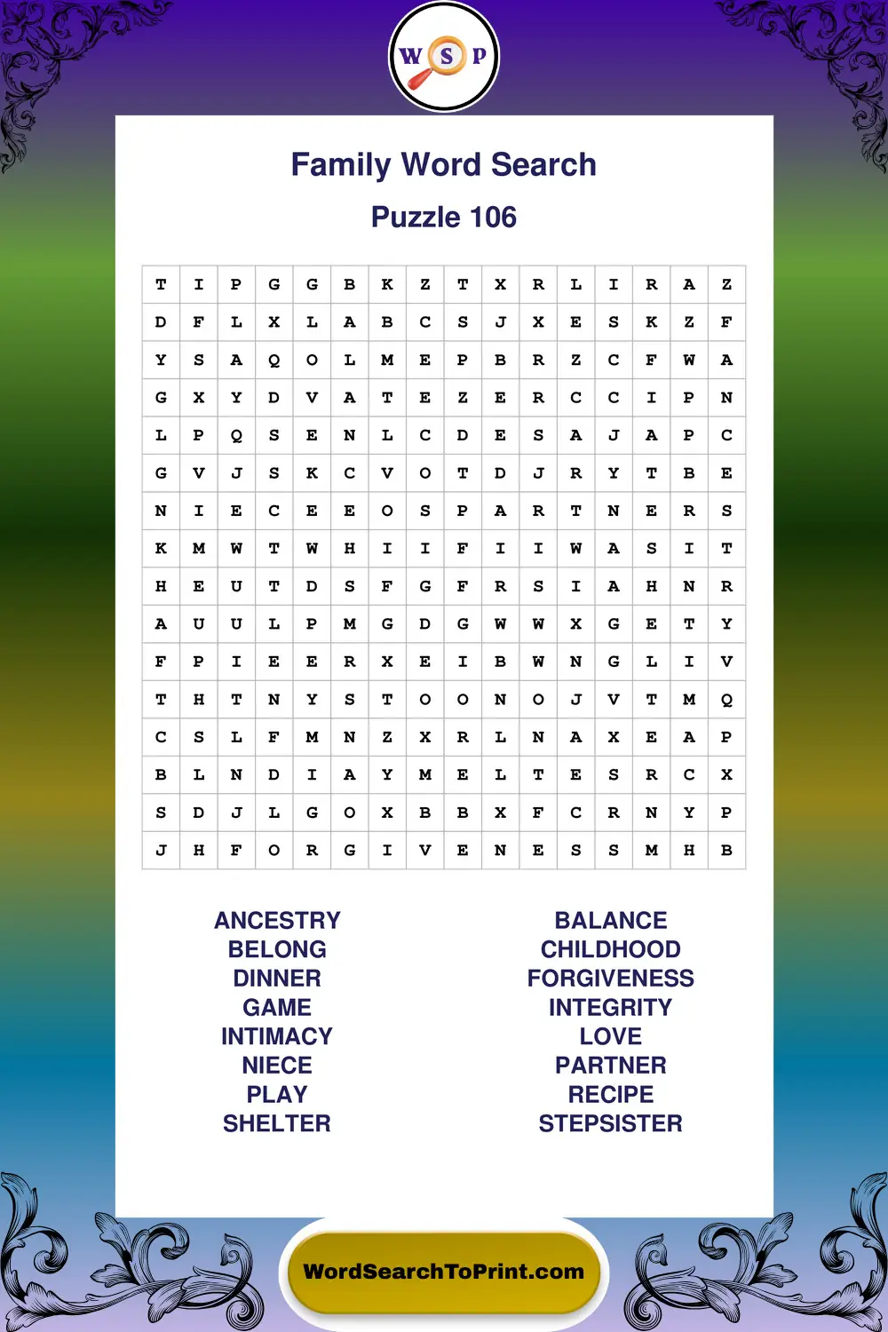 Family Word Search Puzzle 106