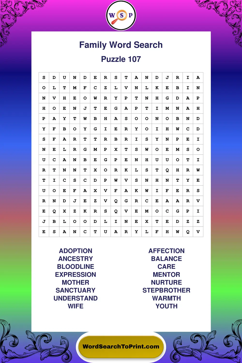 Family Word Search Puzzle 107
