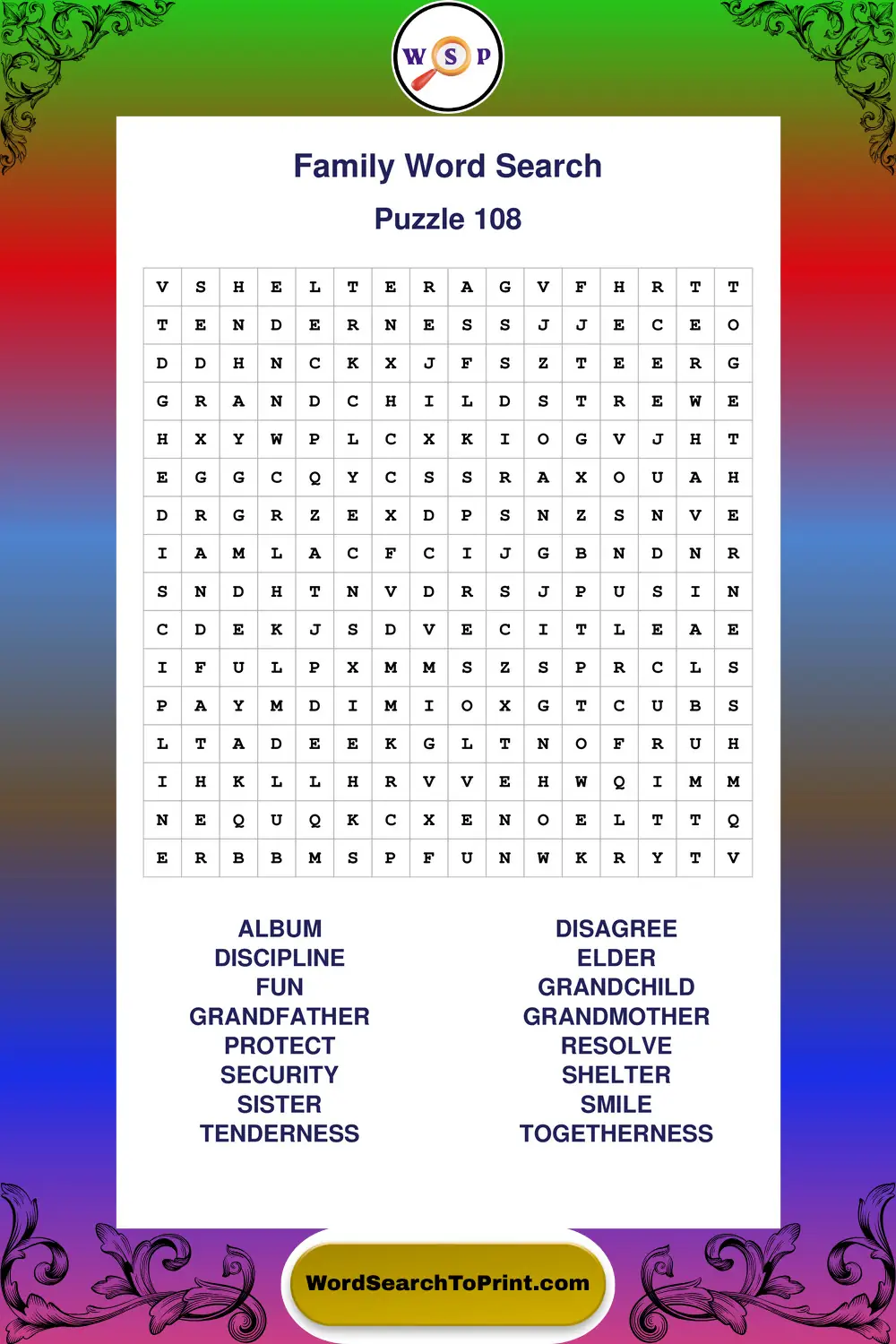 Family Word Search Puzzle 108