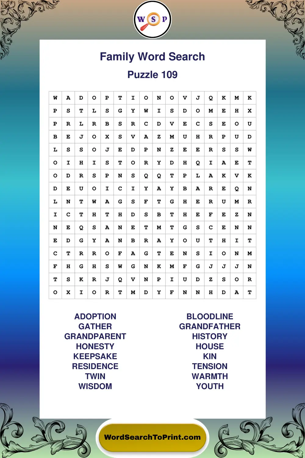 Family Word Search Puzzle 109