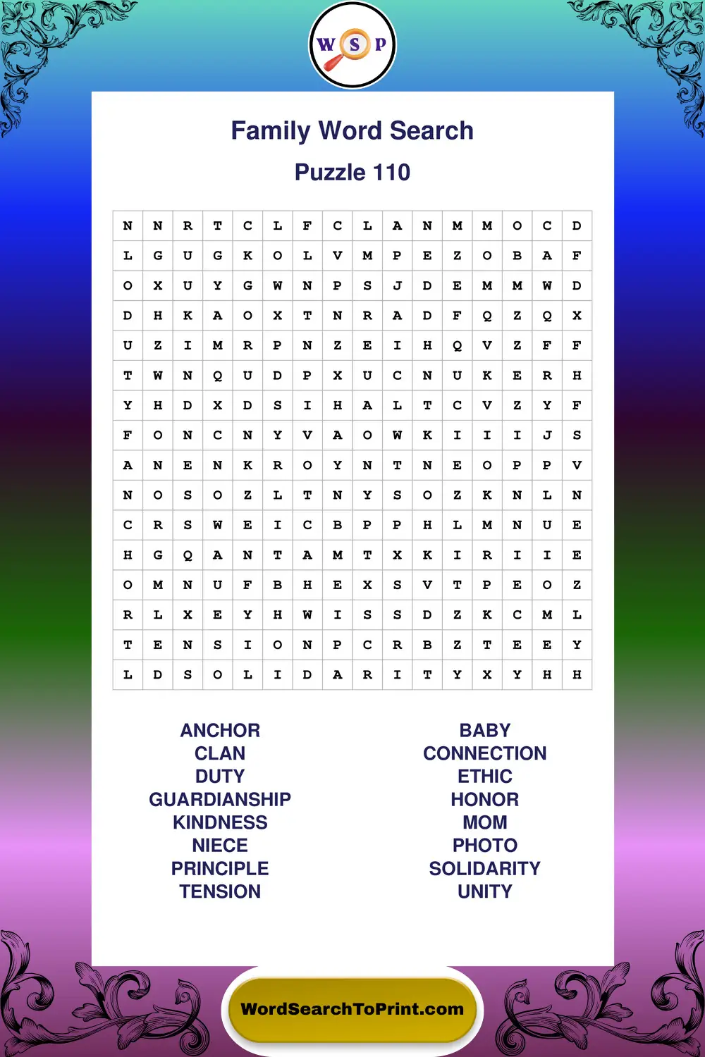 Family Word Search Puzzle 110