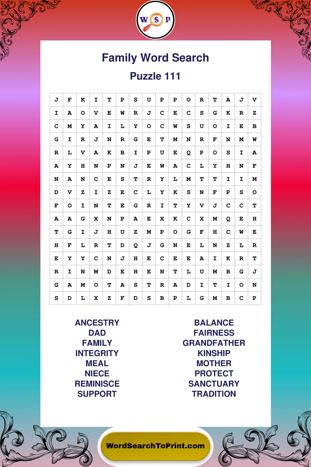 Family Word Search Puzzle 111