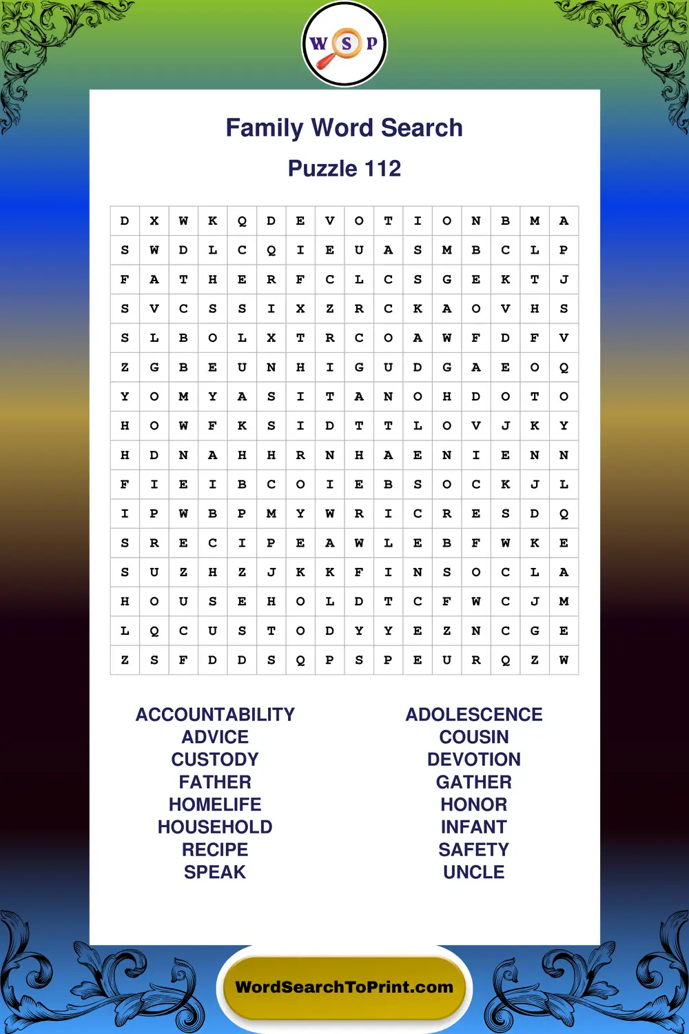 Family Word Search Puzzle 112