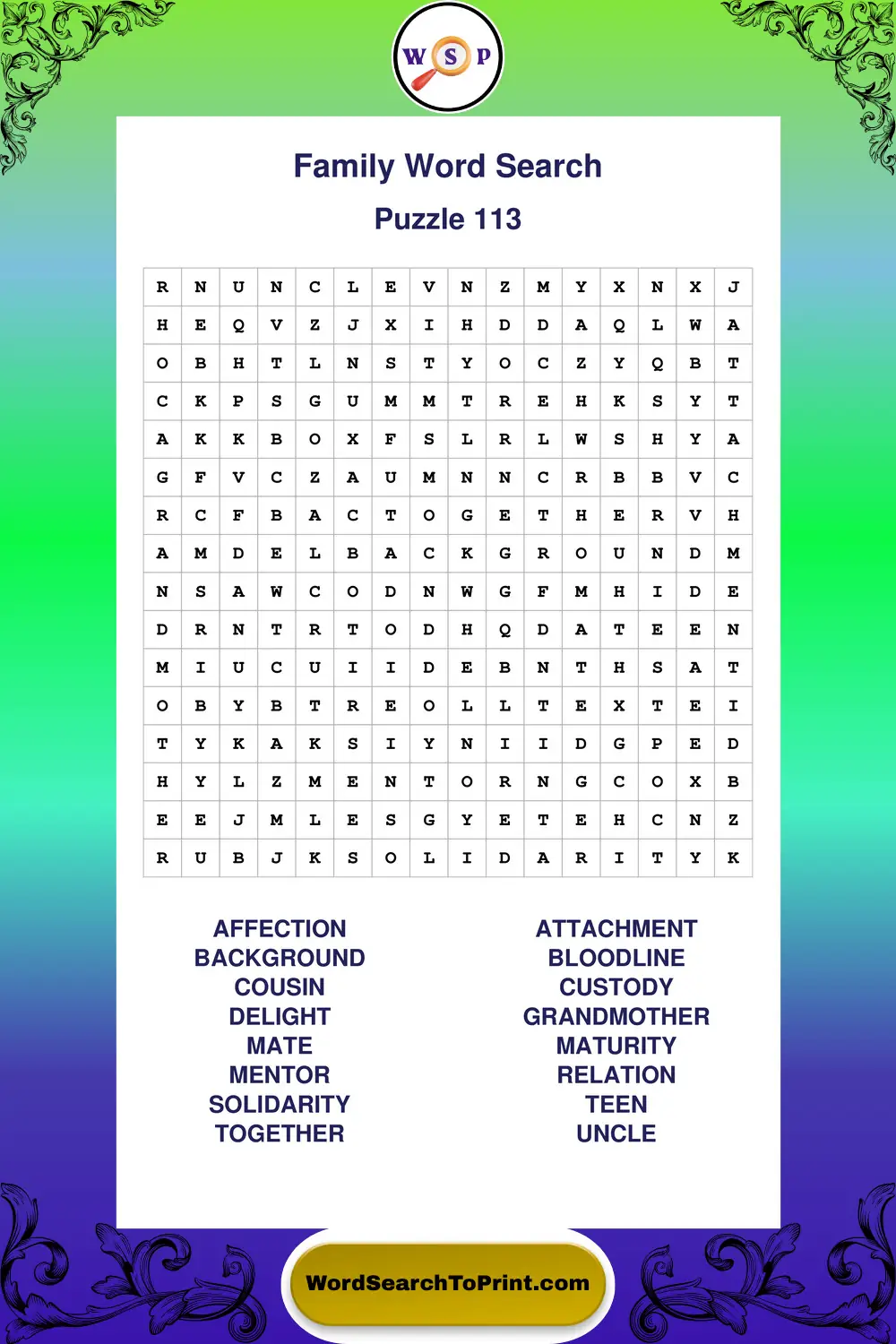 Family Word Search Puzzle 113