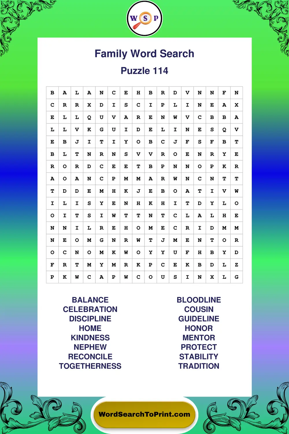 Family Word Search Puzzle 114