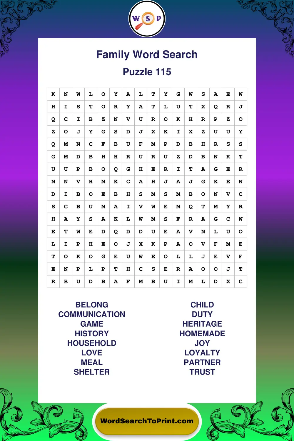 Family Word Search Puzzle 115