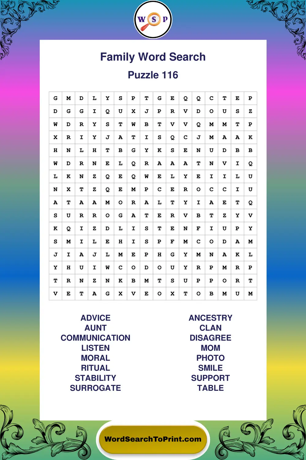 Family Word Search Puzzle 116
