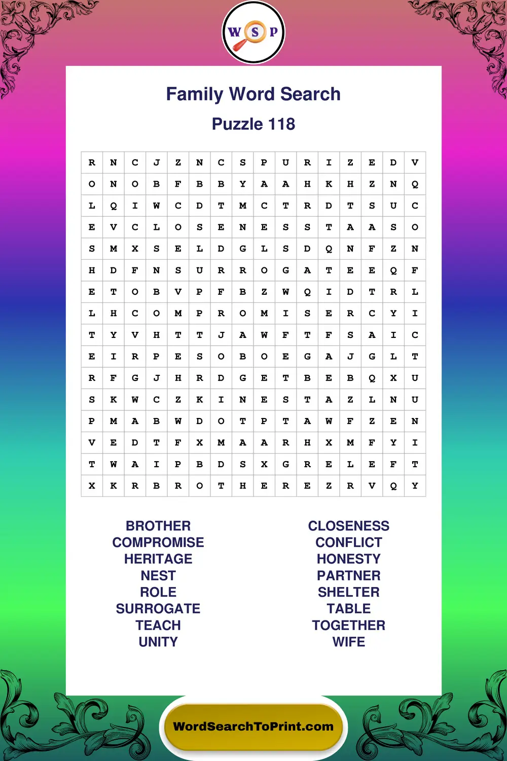Family Word Search Puzzle 118