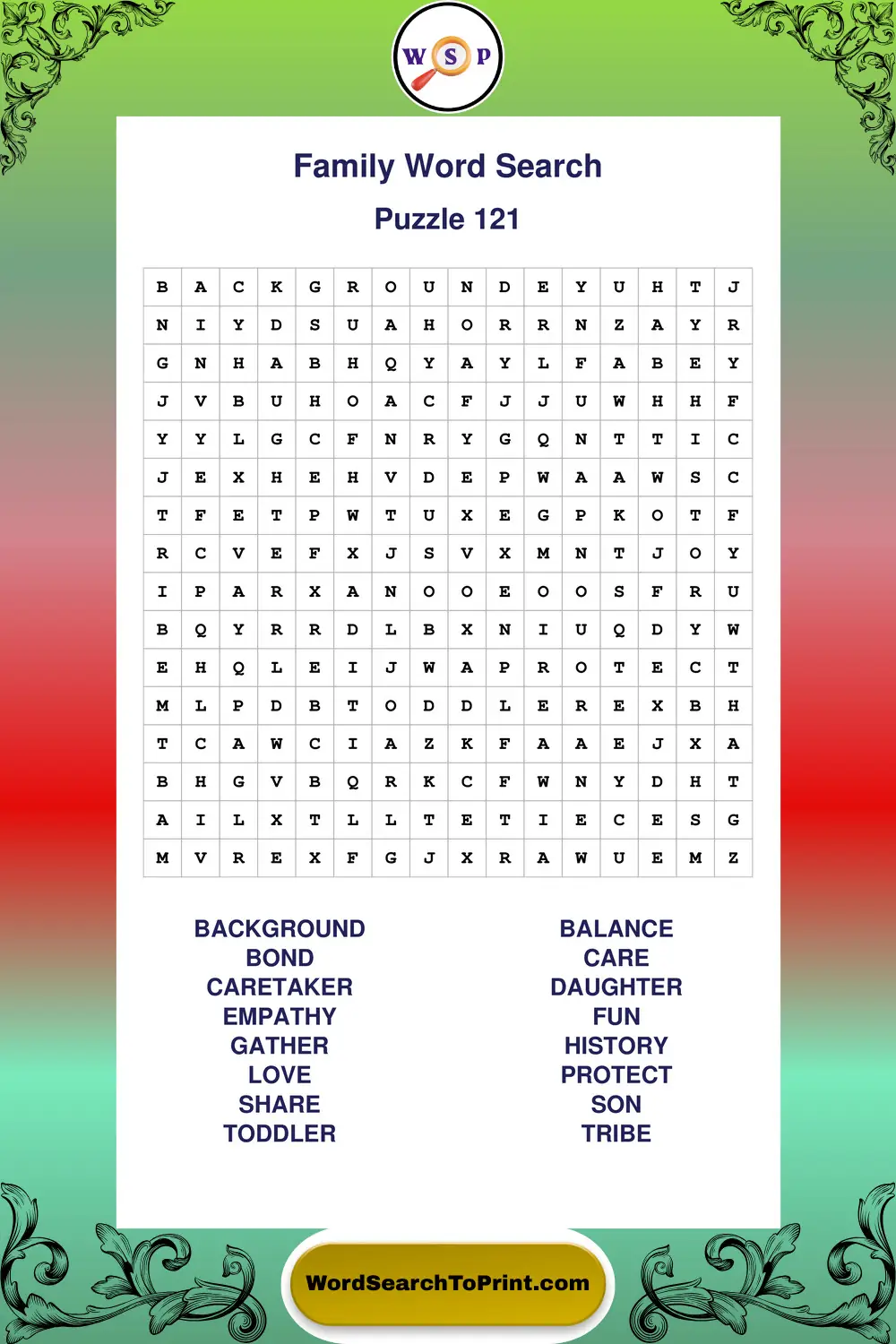 Family Word Search Puzzle 121
