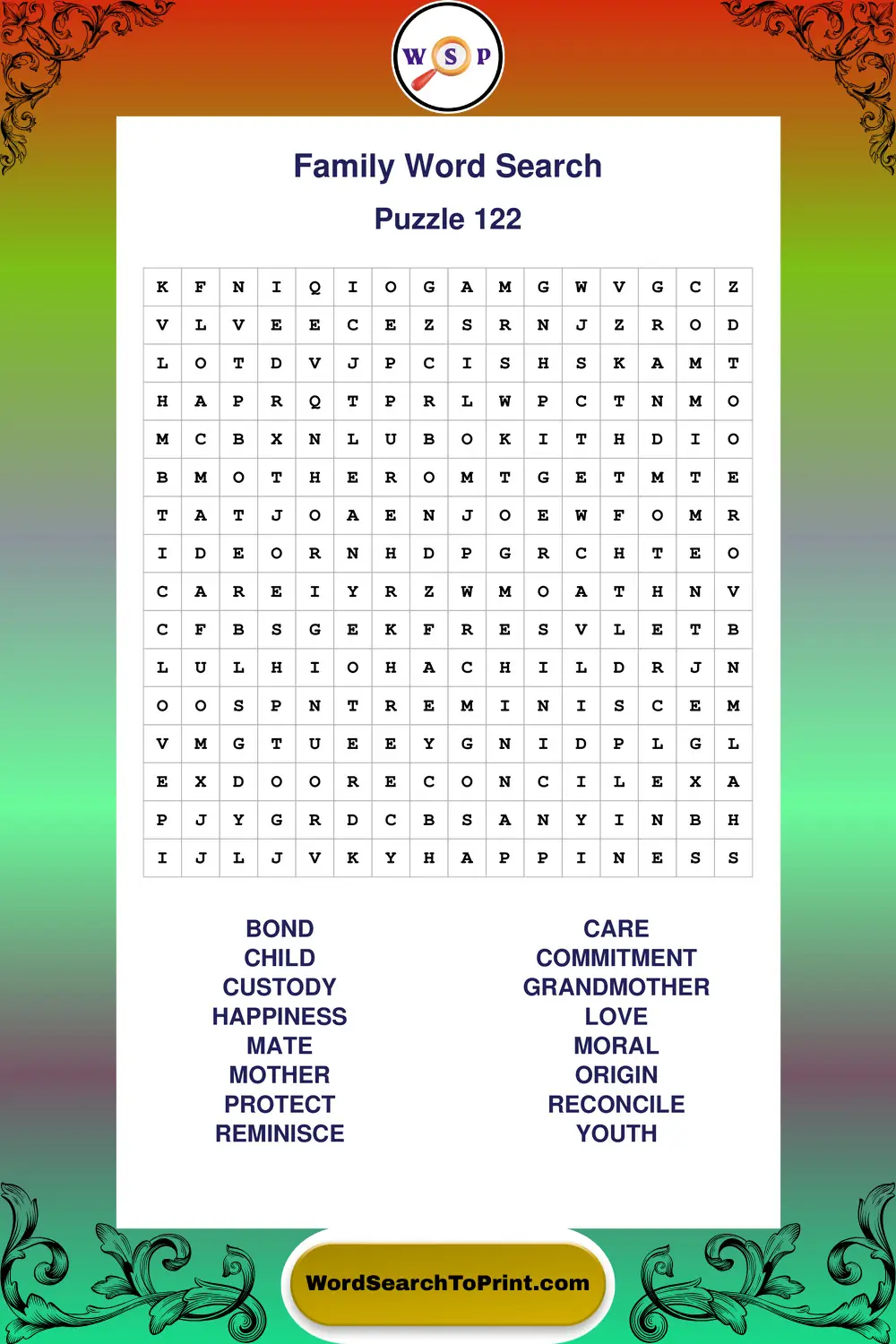 Family Word Search Puzzle 122