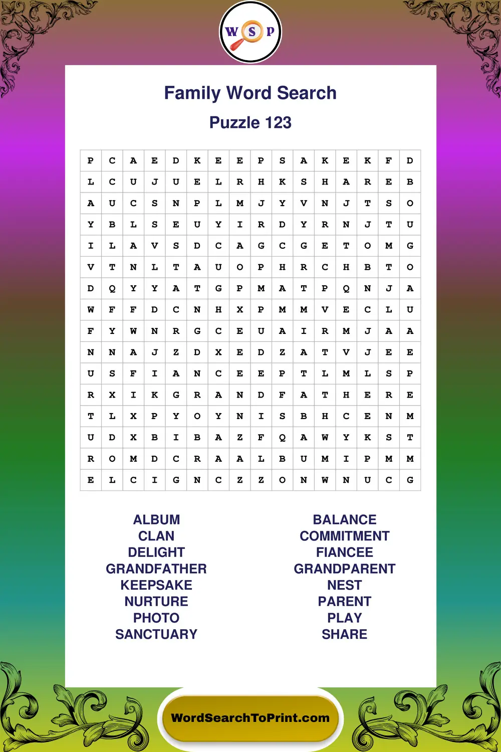 Family Word Search Puzzle 123
