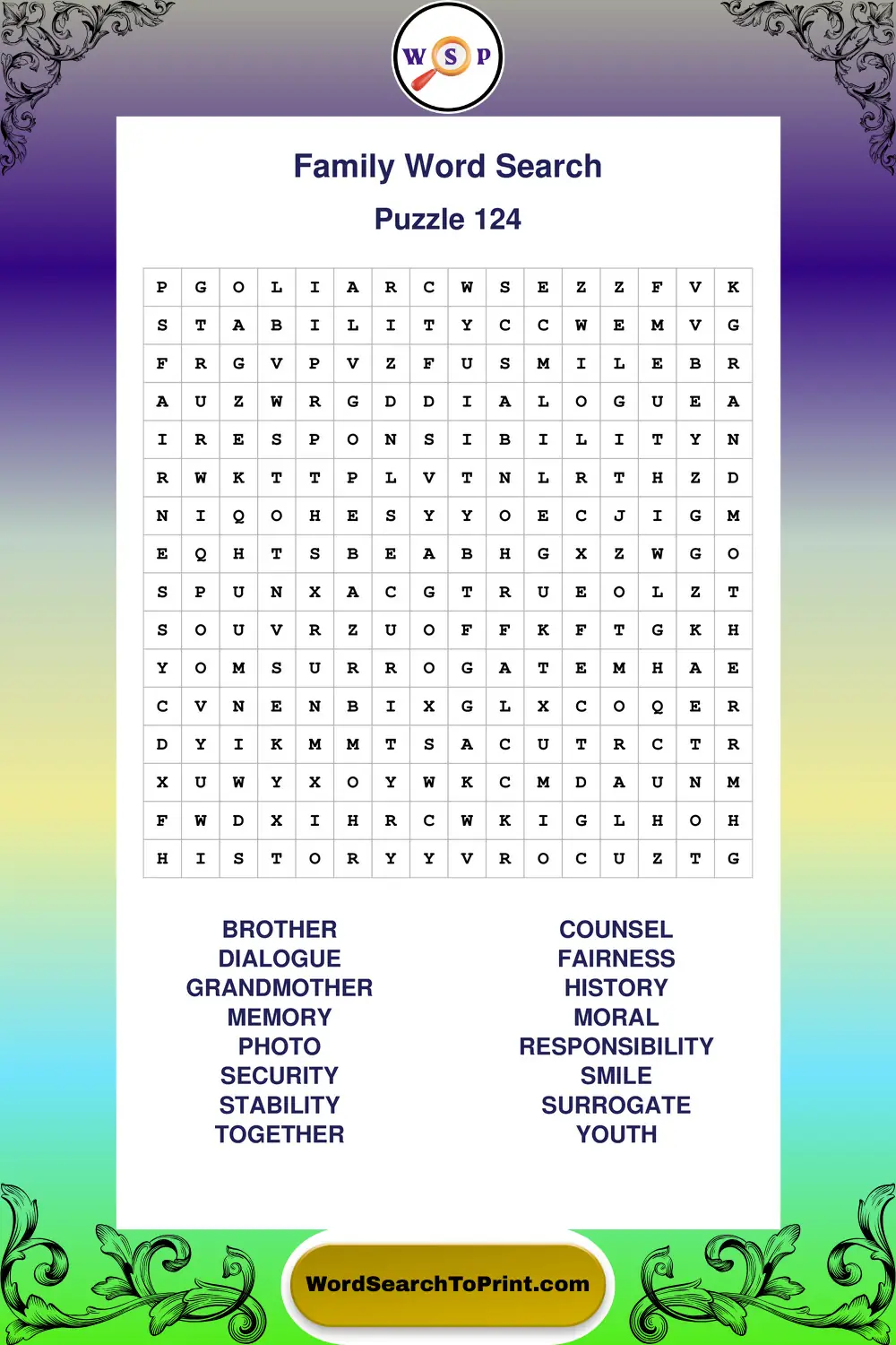 Family Word Search Puzzle 124