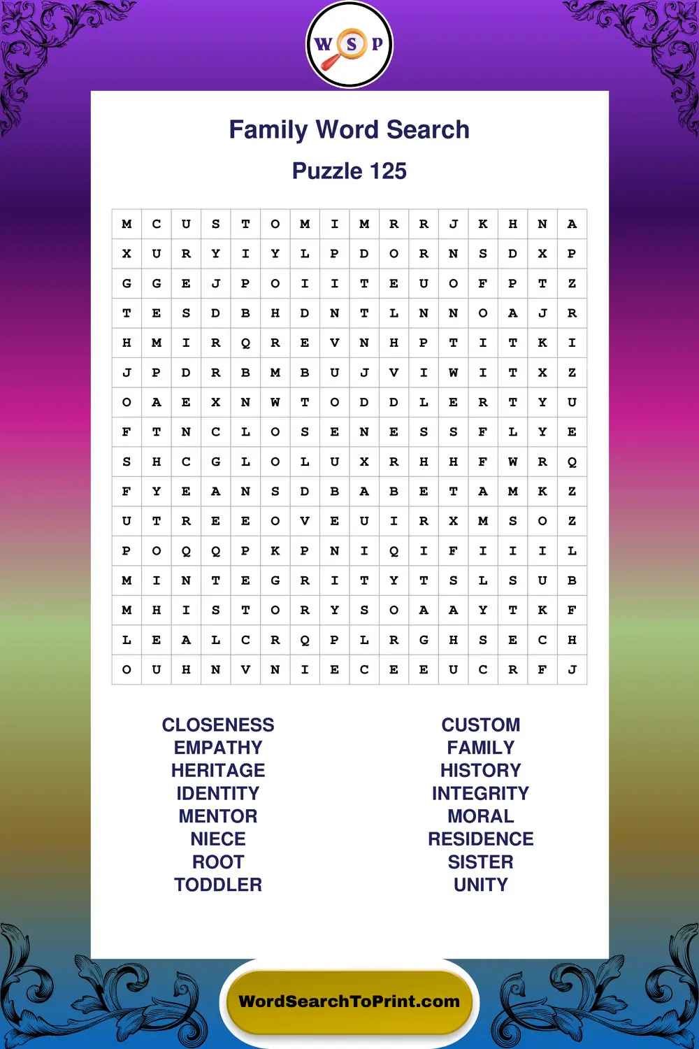 Family Word Search Puzzle 125