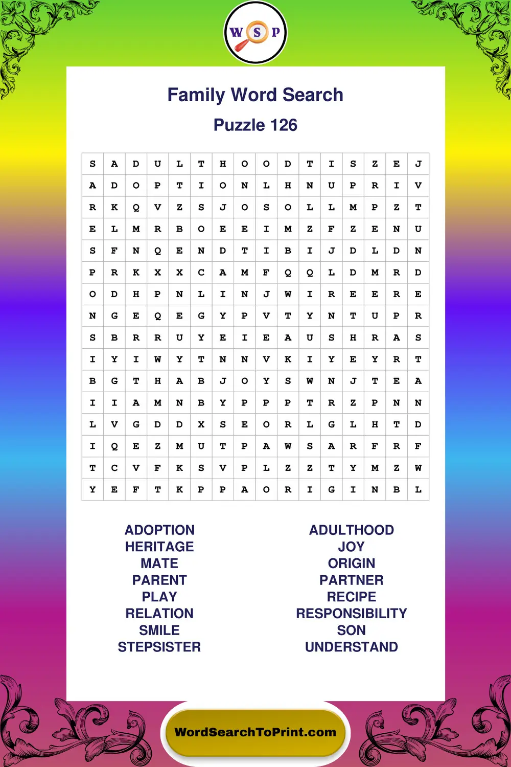 Family Word Search Puzzle 126