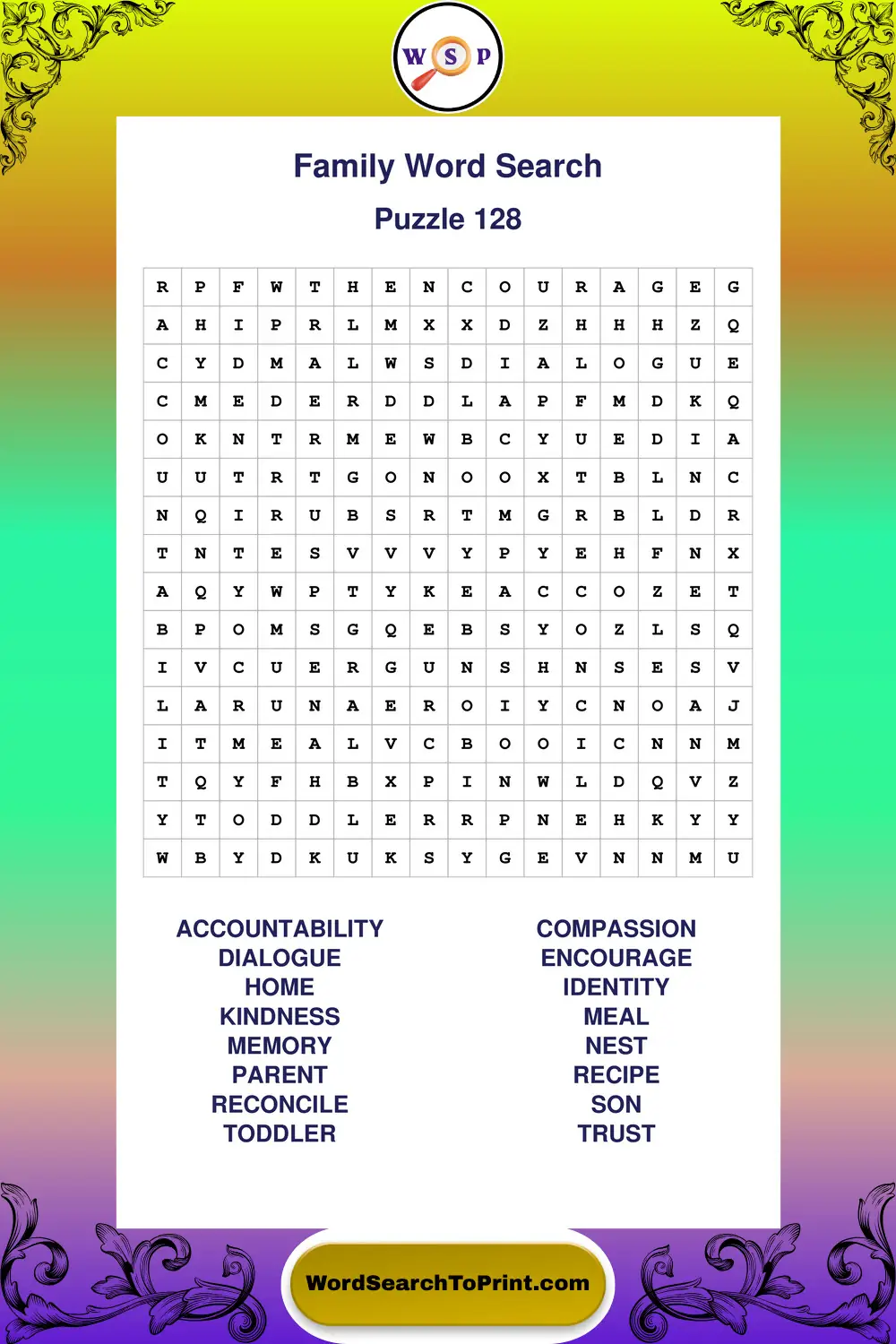 Family Word Search Puzzle 128