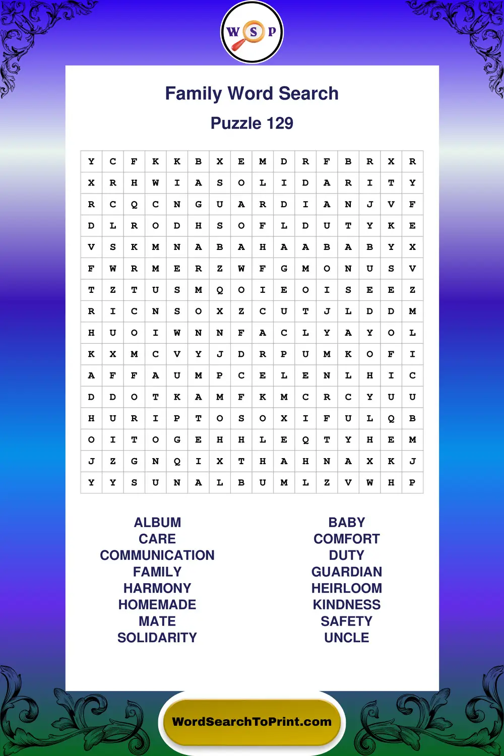 Family Word Search Puzzle 129