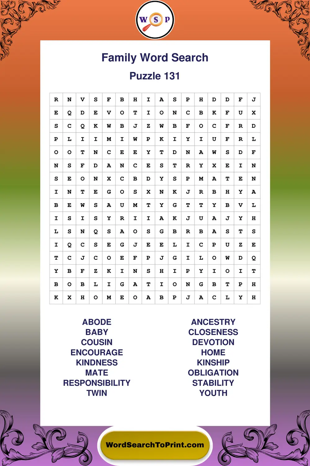 Family Word Search Puzzle 131