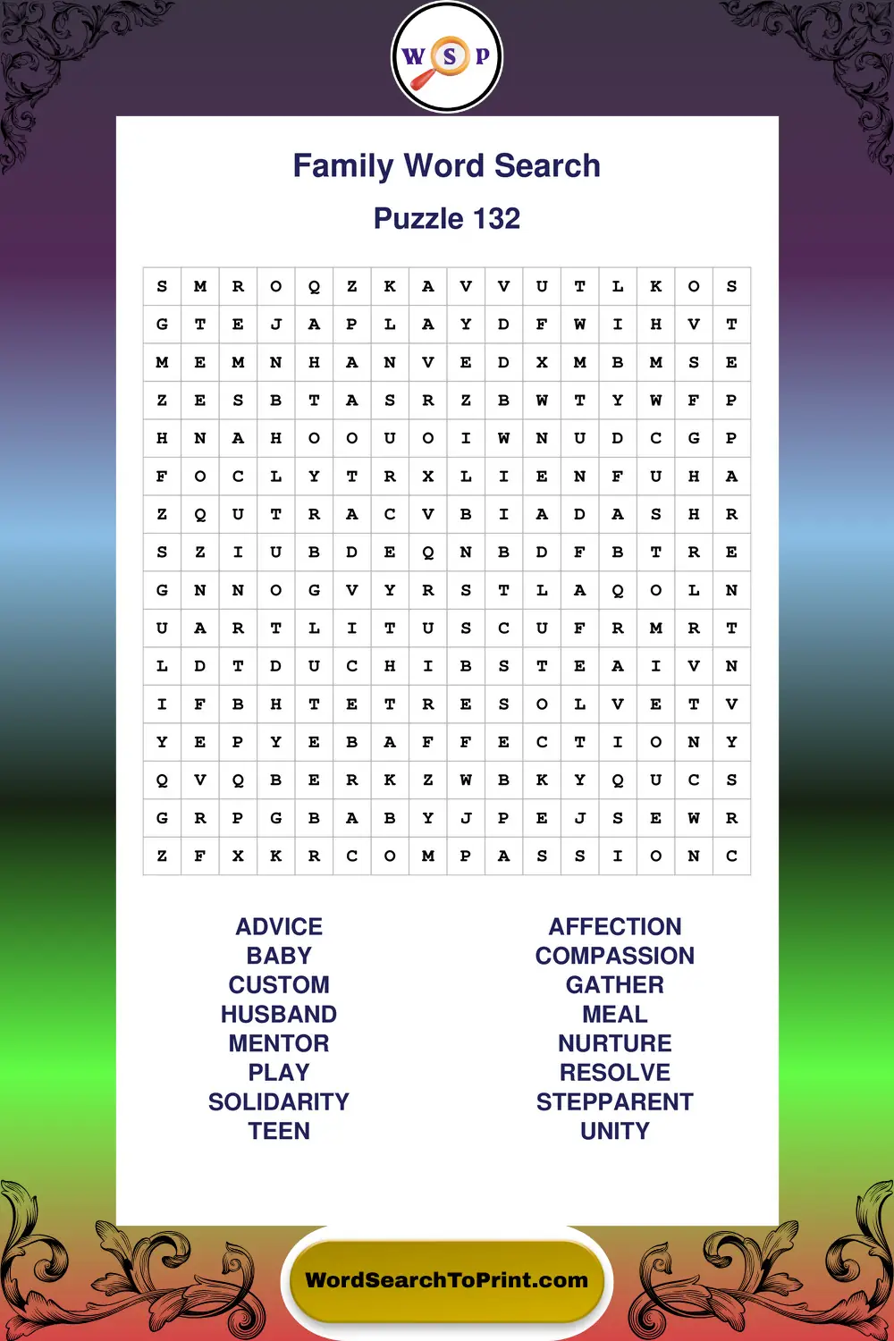 Family Word Search Puzzle 132
