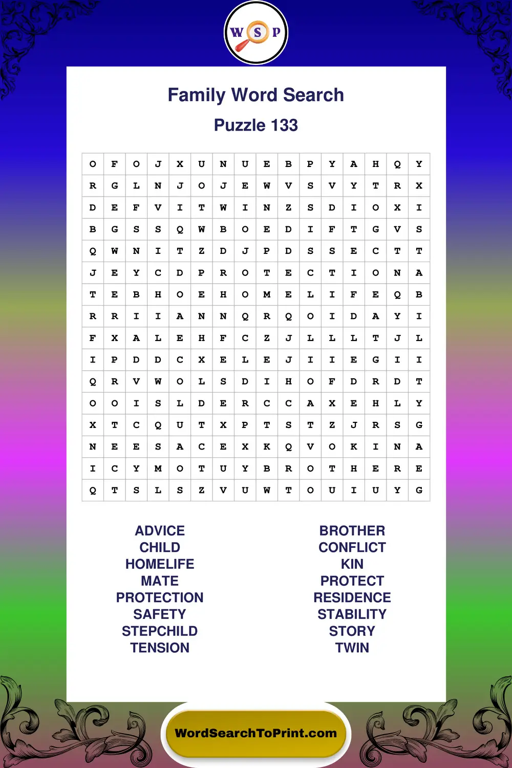 Family Word Search Puzzle 133