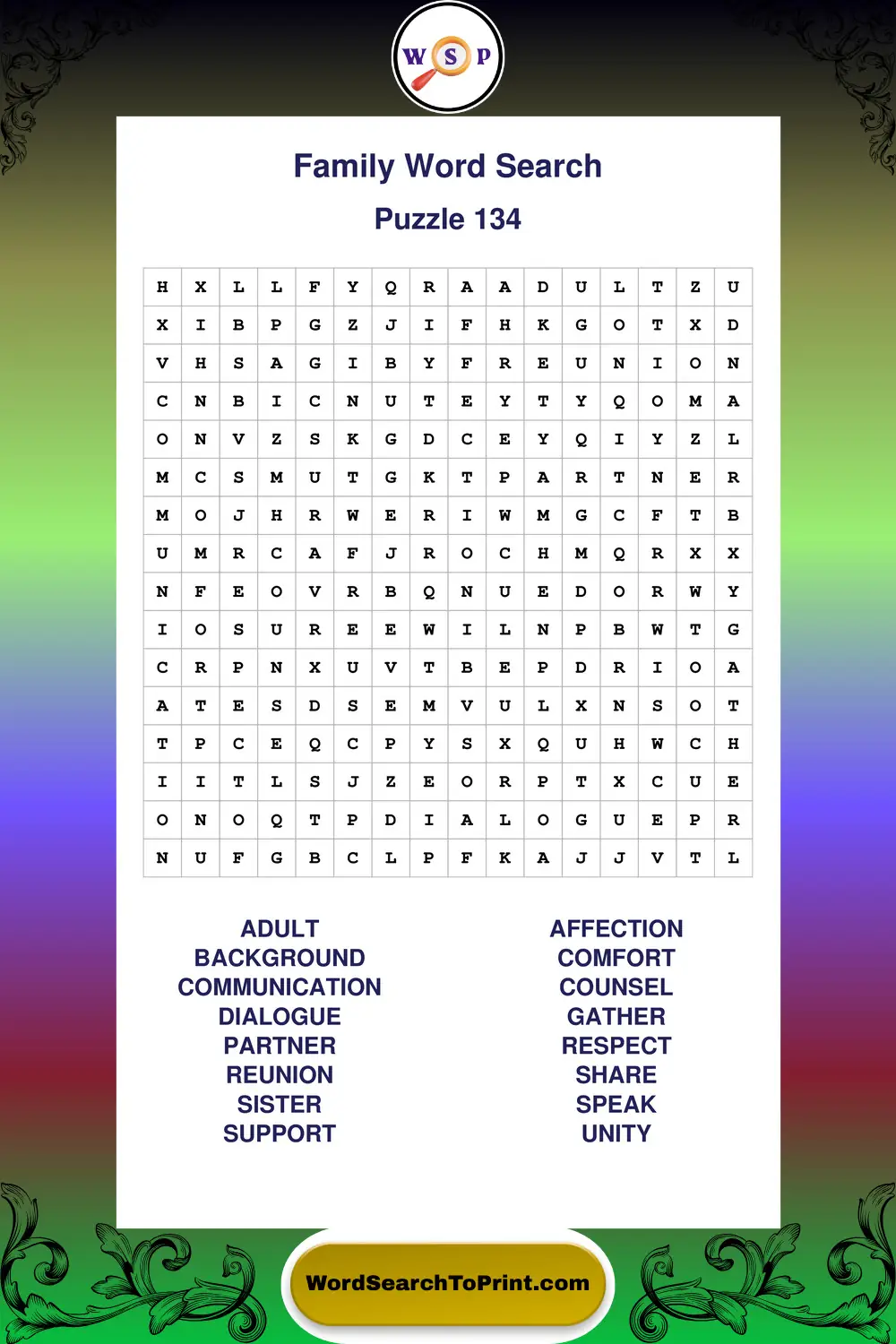 Family Word Search Puzzle 134