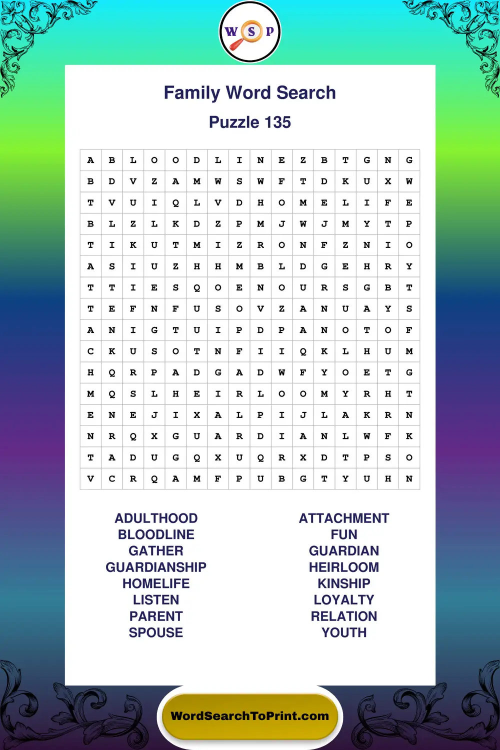 Family Word Search Puzzle 135