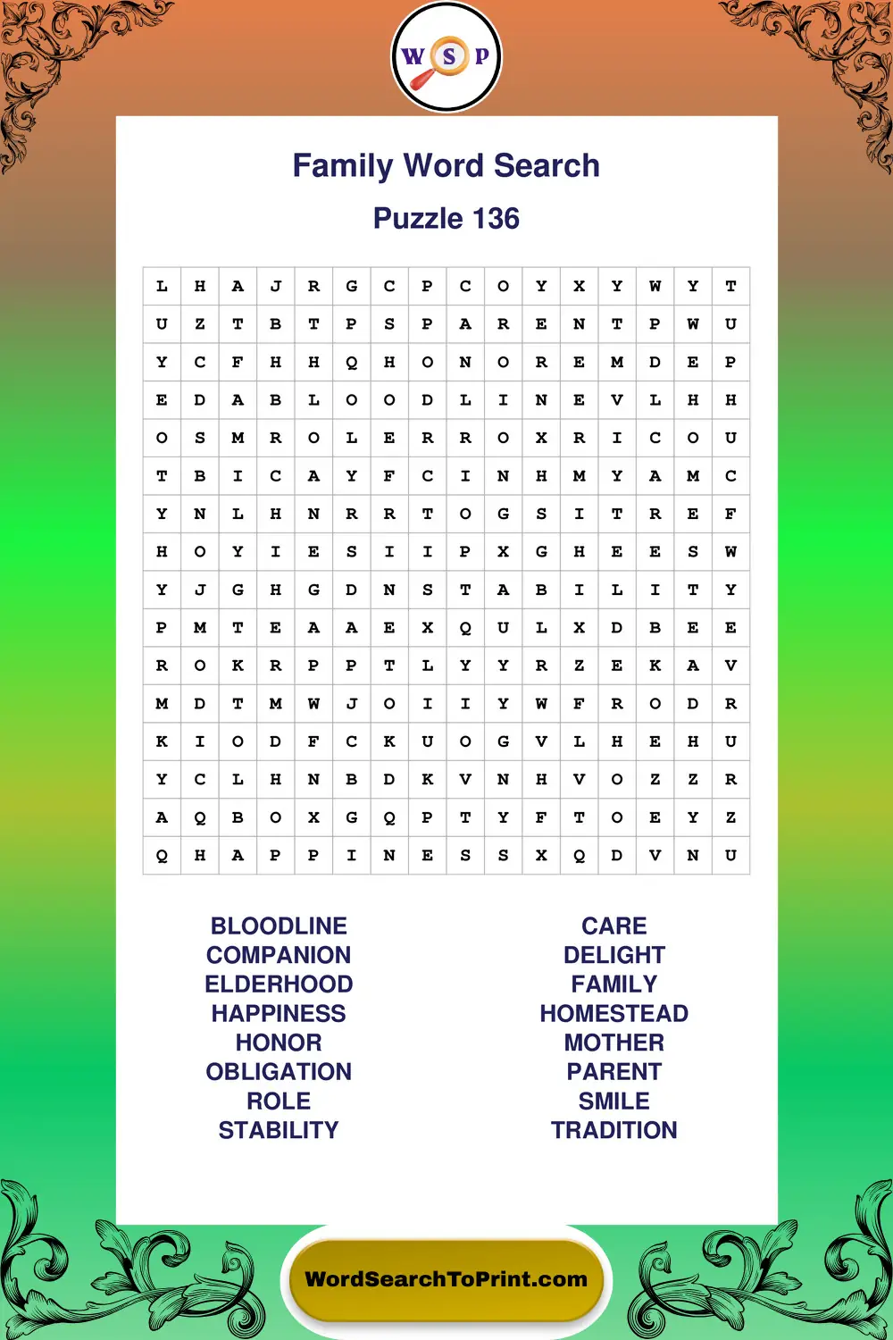 Family Word Search Puzzle 136