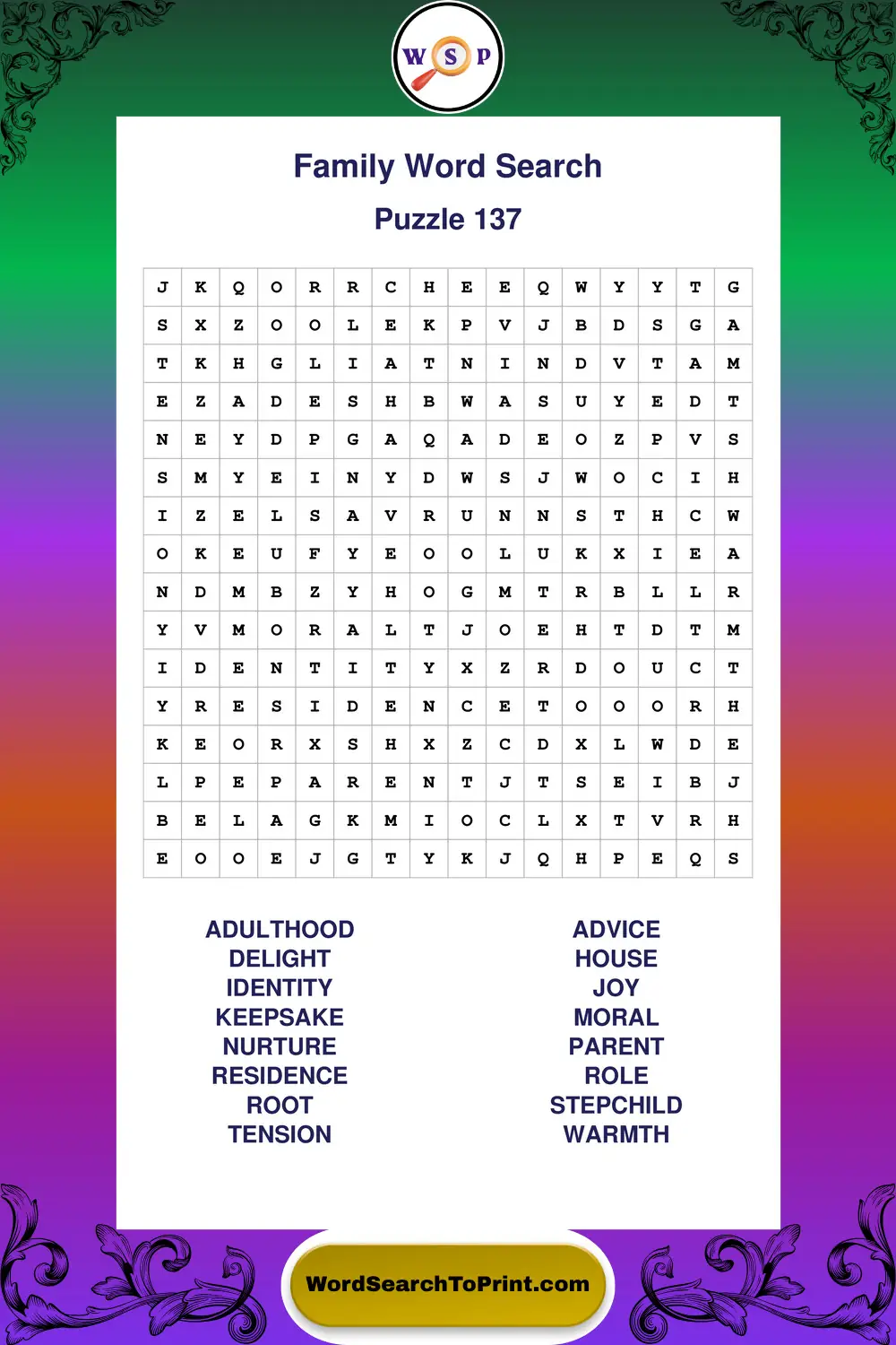 Family Word Search Puzzle 137