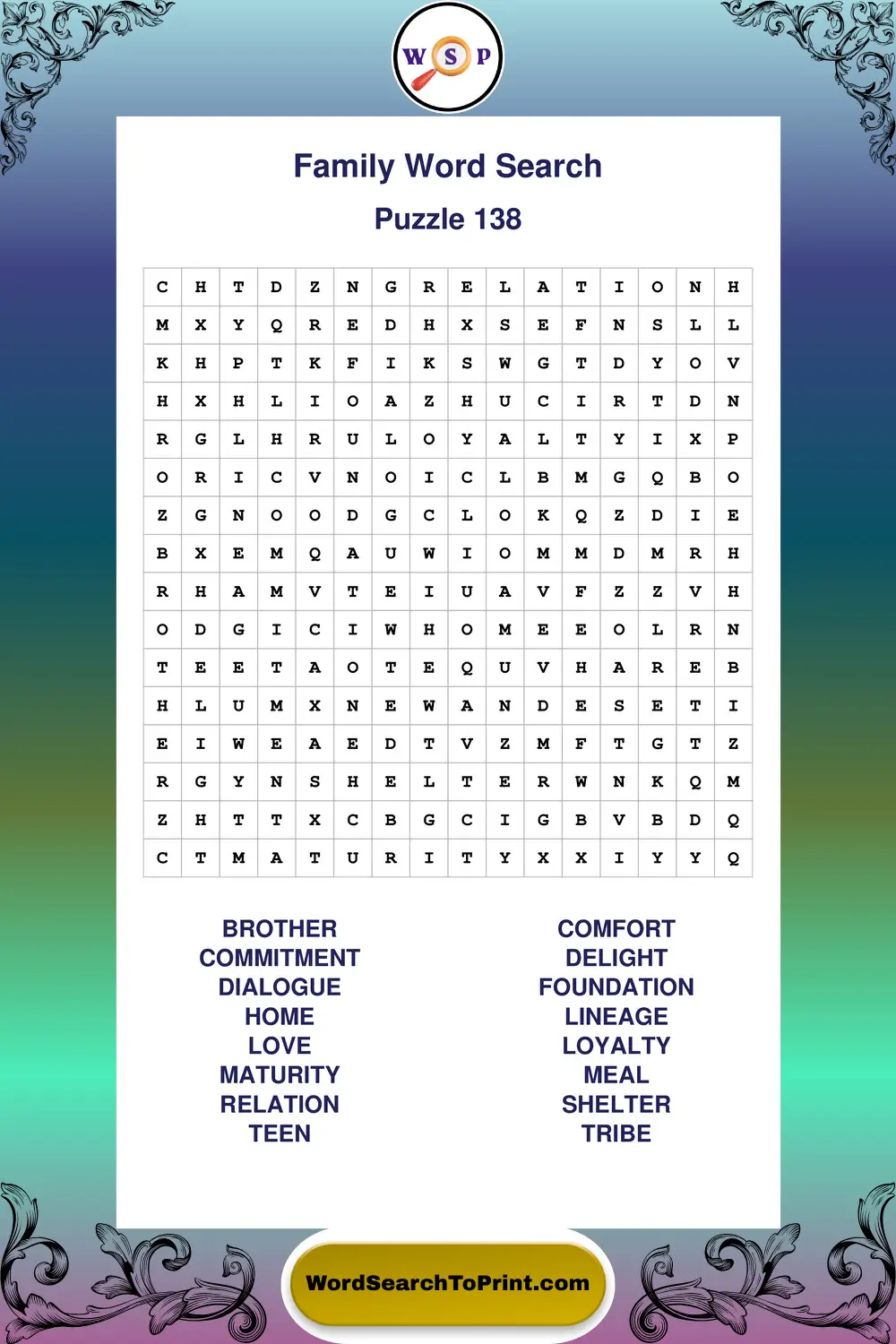 Family Word Search Puzzle 138