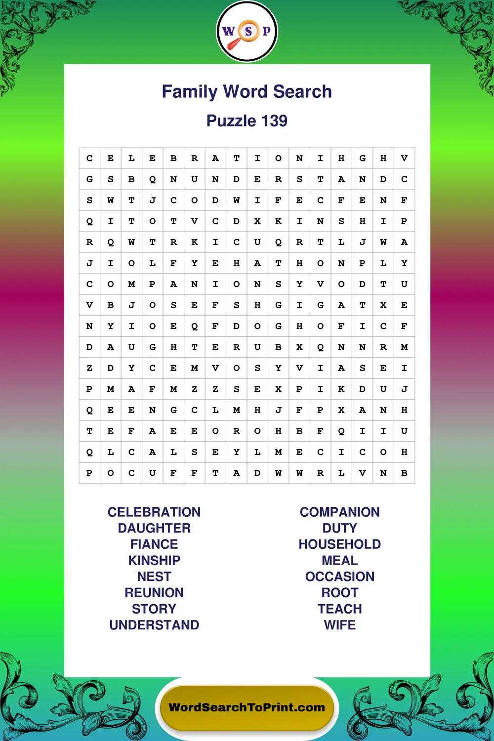 Family Word Search Puzzle 139