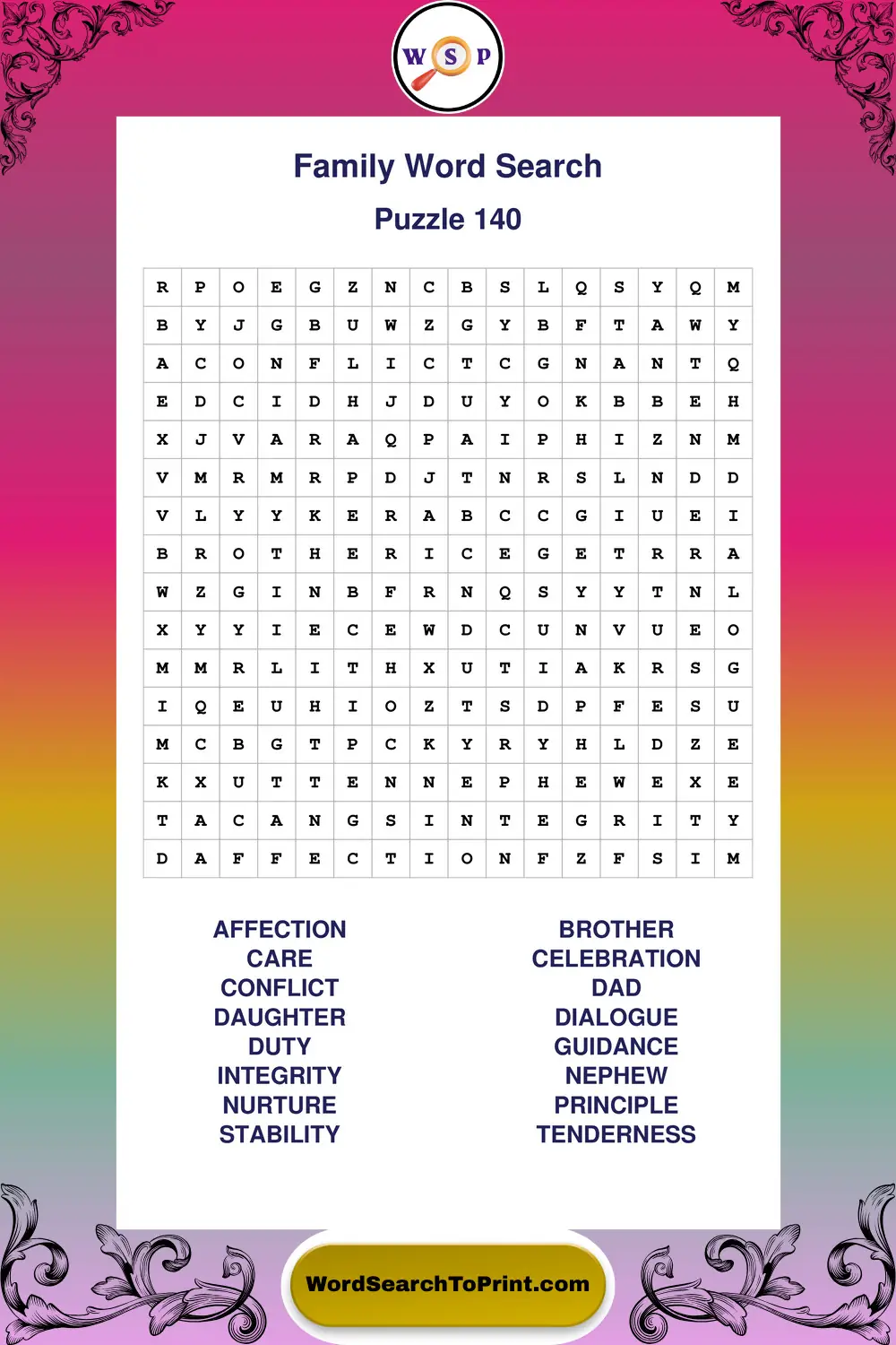 Family Word Search Puzzle 140